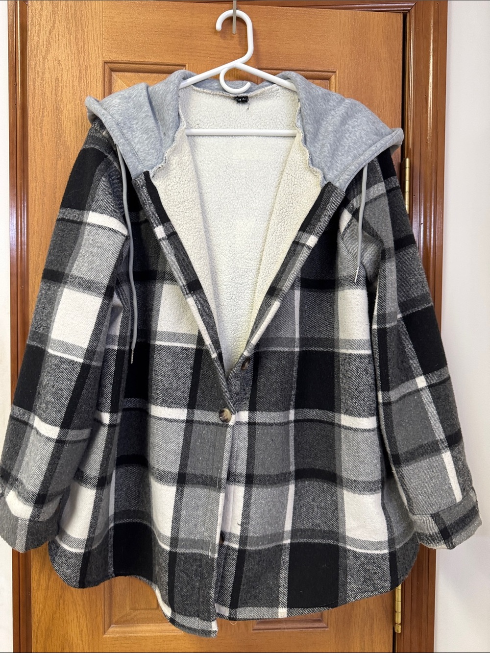 Womens Plus Size Plaid Button-Up Cozy Sherpa Winter Flannel Shirt Jacket Shacket